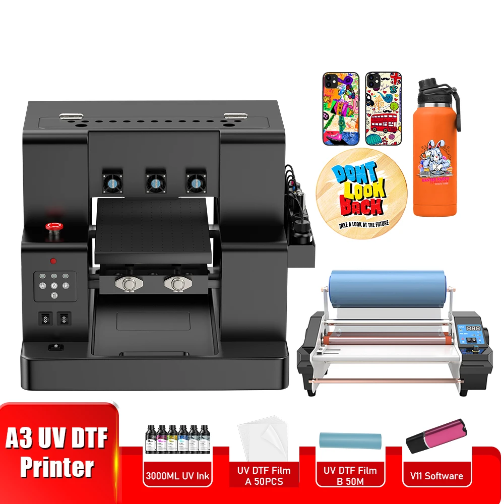 A4 A3 UV DTF Printer For Epson L805 Printer head A3 UV Flatbed Printer Varnish with Rotary Bottle A3 UV DTF Printing Machine