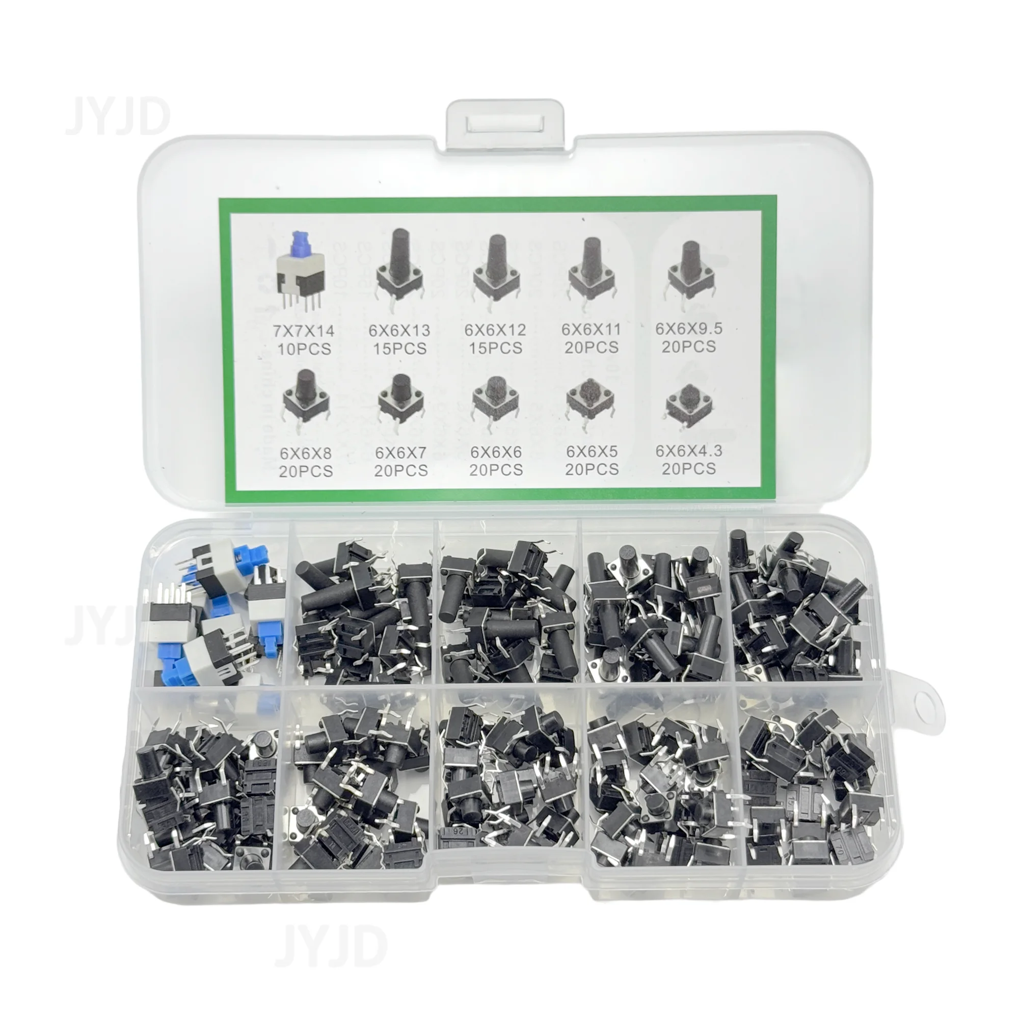 10 Types of 180pcs Button Switch Direct Insertion Light Touch Switch Button Switch Classification Box Kit
