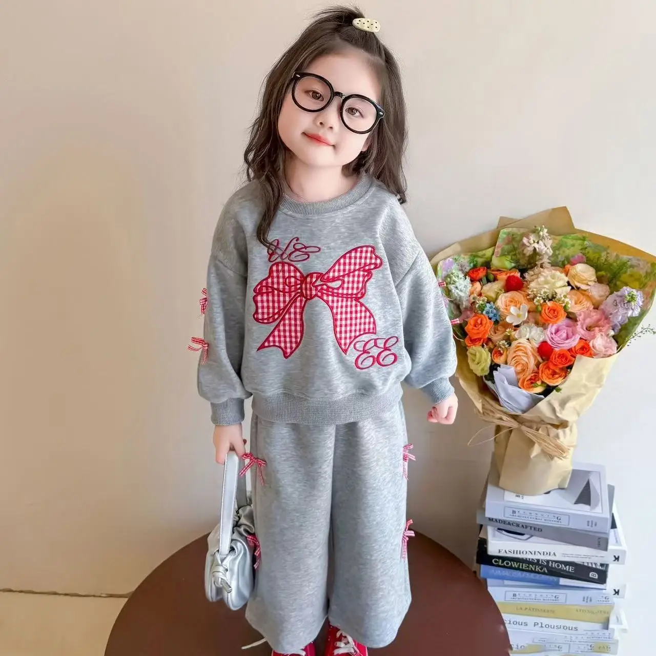 

Kids Girls Clothes 2025 Autumn New Cute Bow Sweater and Pants Two Piece Set Toddler Baby Girl Children's Clothing