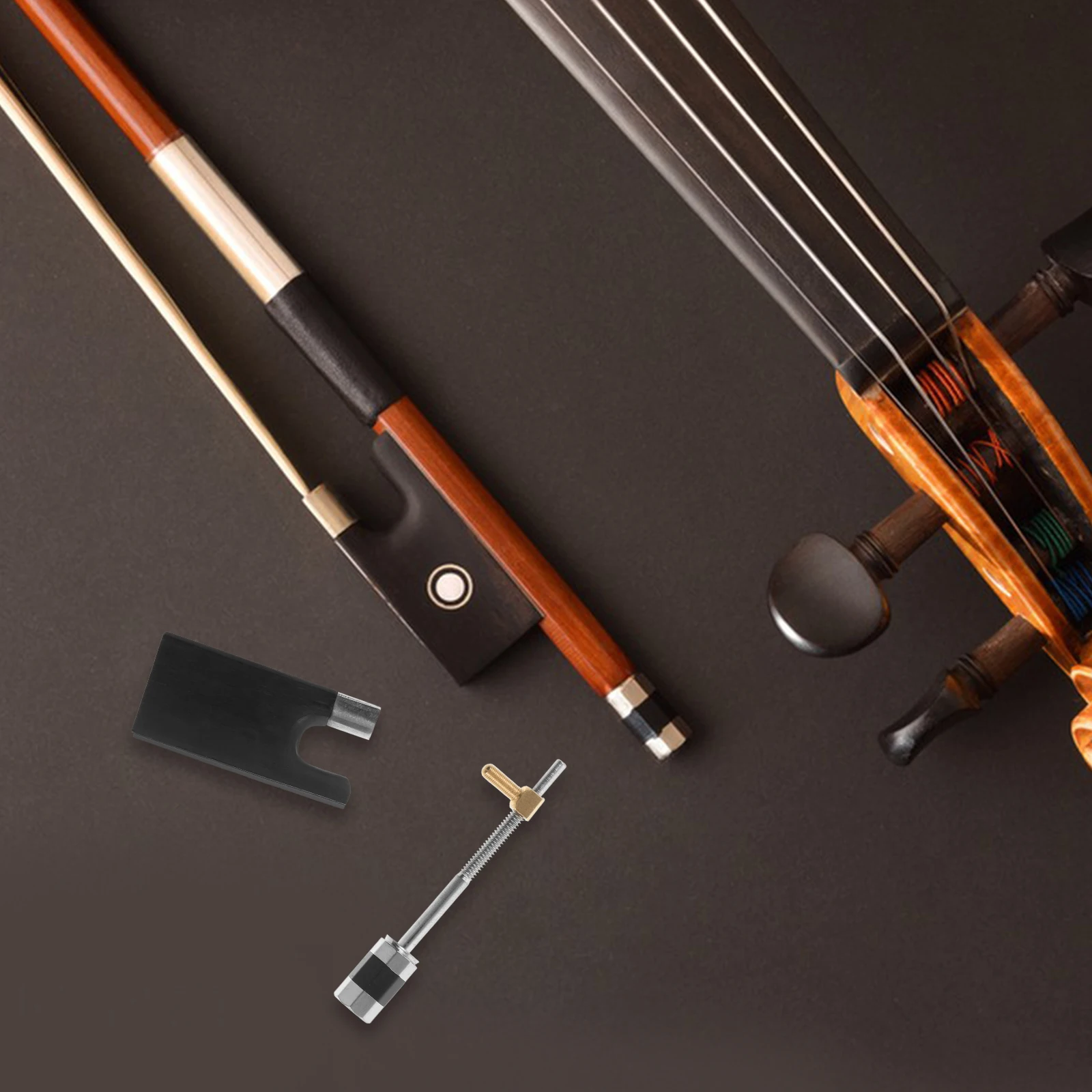 

1 Set Violin Bow Frog Replacement Wooden Metal Part Accessory Screws Durable Practical Simple Design Easy To Apply