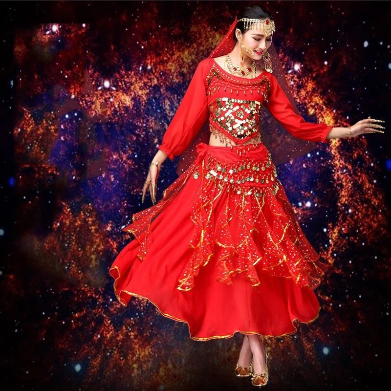 Belly Dance Performance Suit 2023 New Festival Outfit Women Bright Spot Coin Tops Colorful Dot Skirt for Oriental Dance