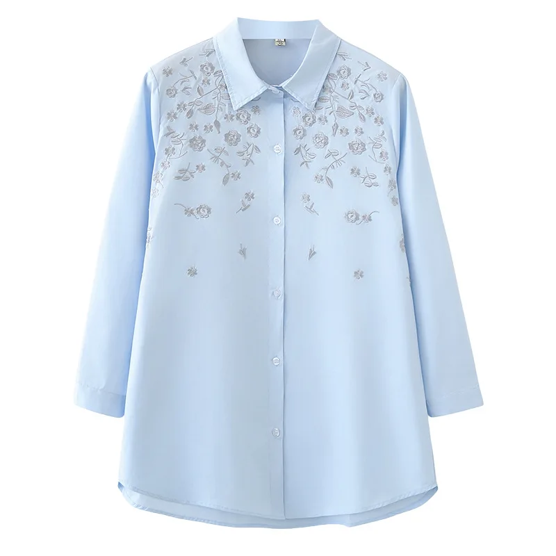 

2026 Spring Autumn Plus Size Women Cotton Shirt Embroidered Chinese Style Cardigan Long Sleeve Elegant Tops 6605