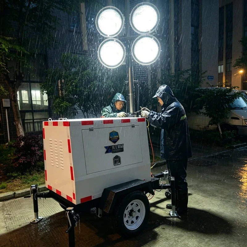 Portable Construction 4x1000W Lighting Tower 7m Mast Customized Outdoor Mining Emergency Night Work