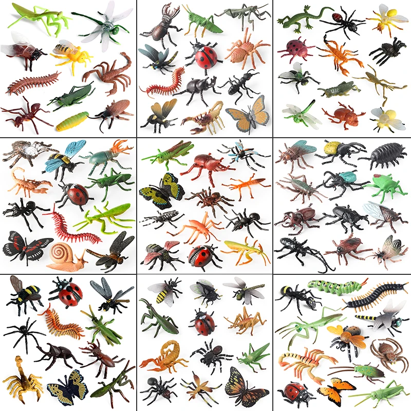 Oenux inseto animais modelo conjunto borboleta libélula abelha besouro aranha escorpião mantis cigarra lagarto jardim em miniatura brinquedo do miúdo presente