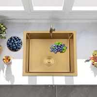 Stainless Steel Kitchen Sink 50 x 45 cm Rectangular Gold w/ Drain Filter & Backflow Filter for Countertop or Built-in Sink 3L