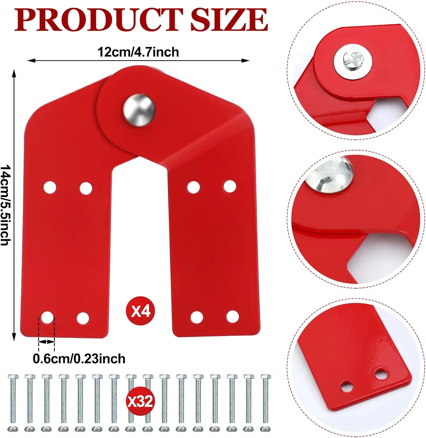 4 Pcs Attic Ladder Hinge Replacement Kit Herringbone Ladder Tie Rod with Anti Slip Screws