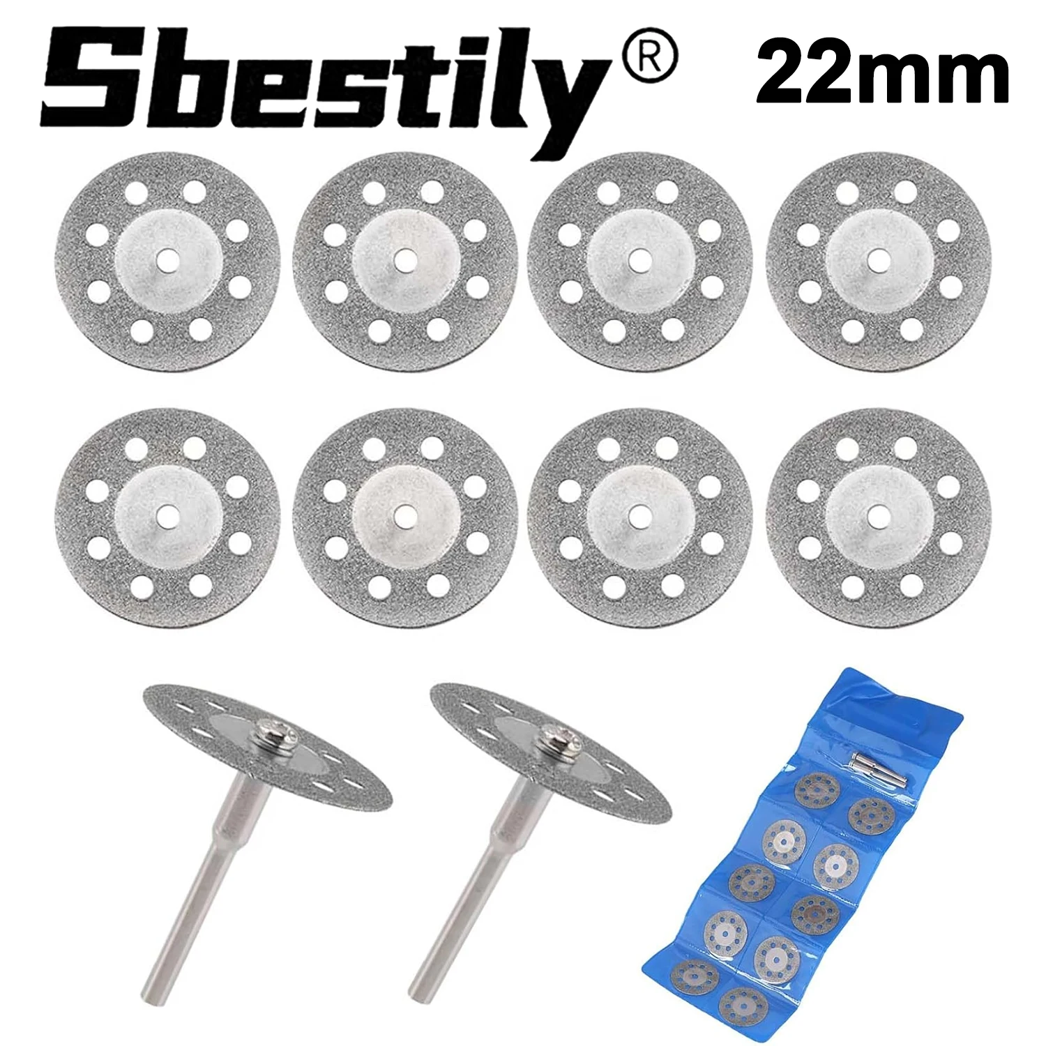 10Pcs 22mm Diamant Trennscheibe Rad Kreissäge Klinge mit 2Pc 3mm Stange Für Dremel Dreh werkzeug Holz Kunststoff Glas Sharp Cutter