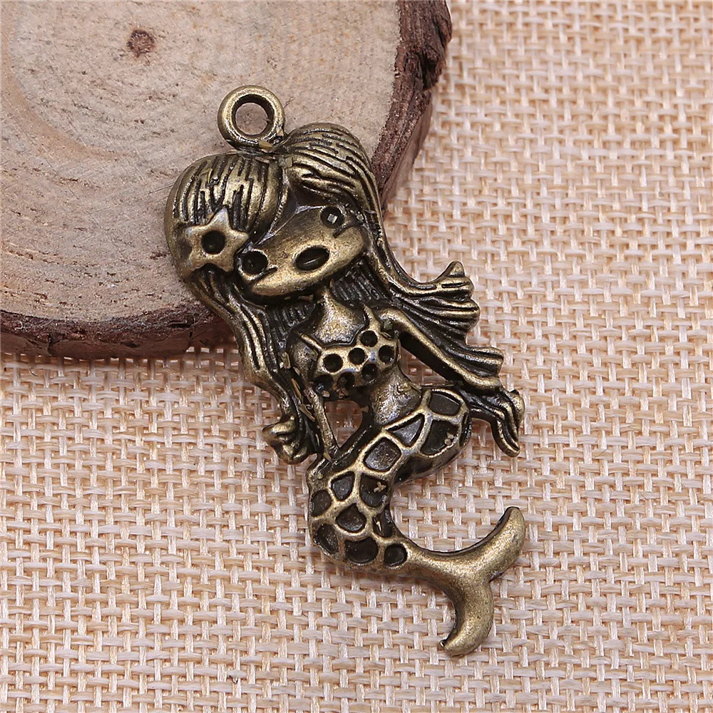 

8pcs 54x22mm(2.13x0.87inch) 2 Colors Antique Bronze Color Antique Silver Color Mermaid Charms Pendants Jewelry Accessories