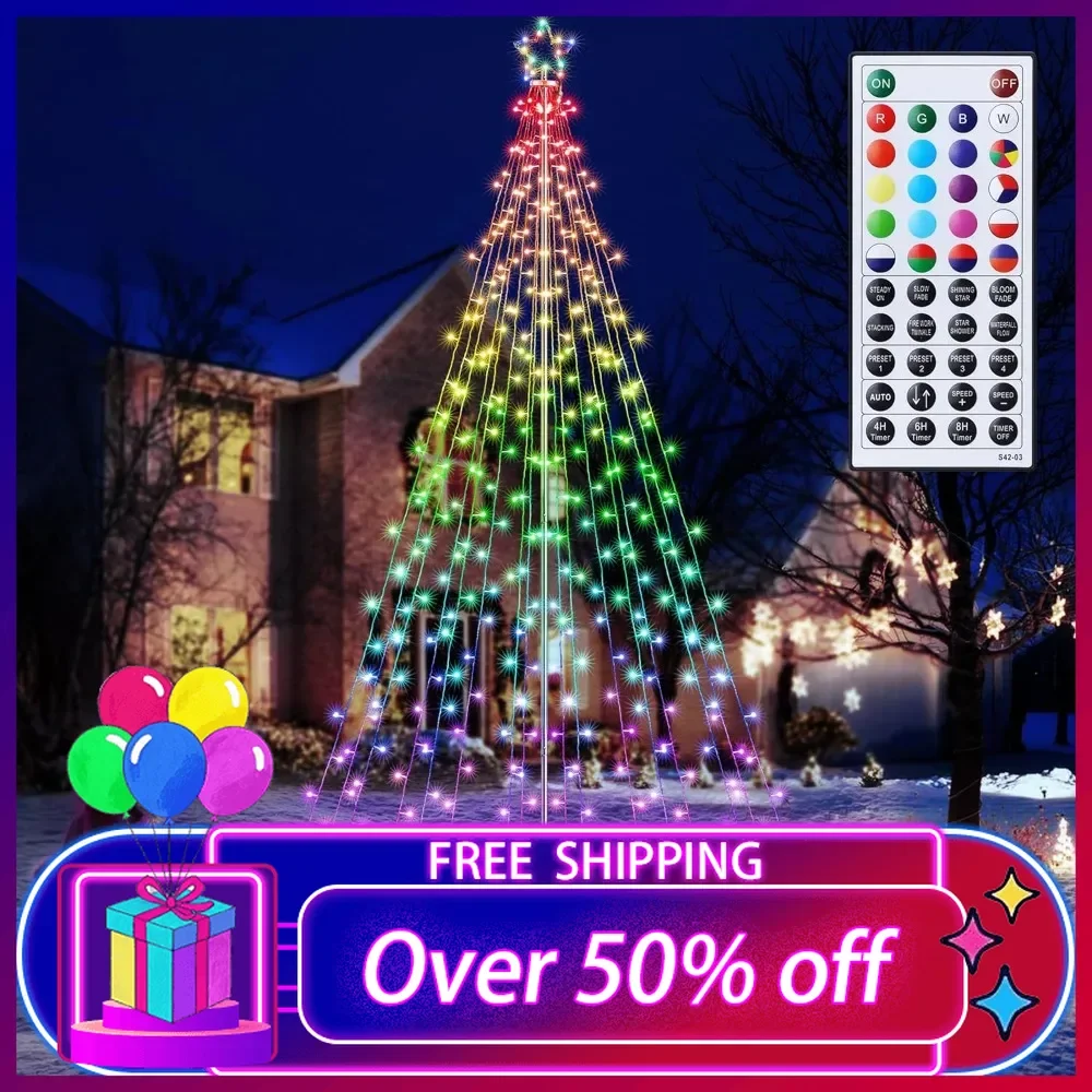 

Christmas Decorations Outdoor Star String Lights - 408 LED 10 ft Pole Set with Remote, Multiple Lighting Modes Timer Waterproof