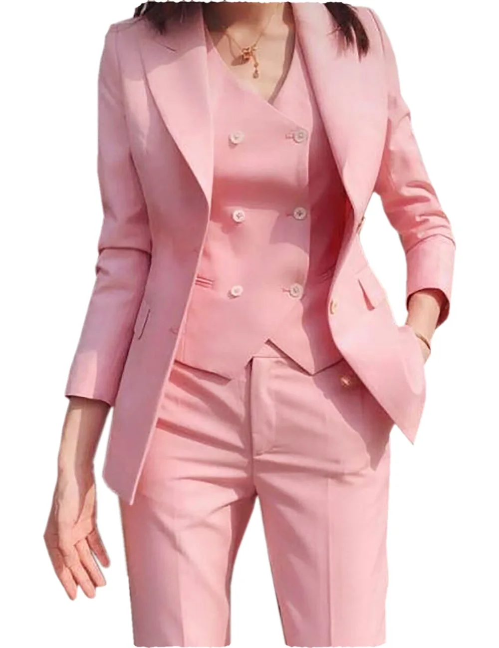 Solid 3Pcs Set Trousers Suit Fashionable Outfits High Waist for Holiday Suit Notch Peak Lapel Pants Office Women Pants Suits Set