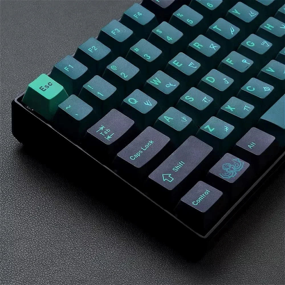 Mechanical Keyboard Caps GMK Terror Below Abyss Keycaps Green Original Height Large Full Set PBT Thermal Sublimation Mechanical