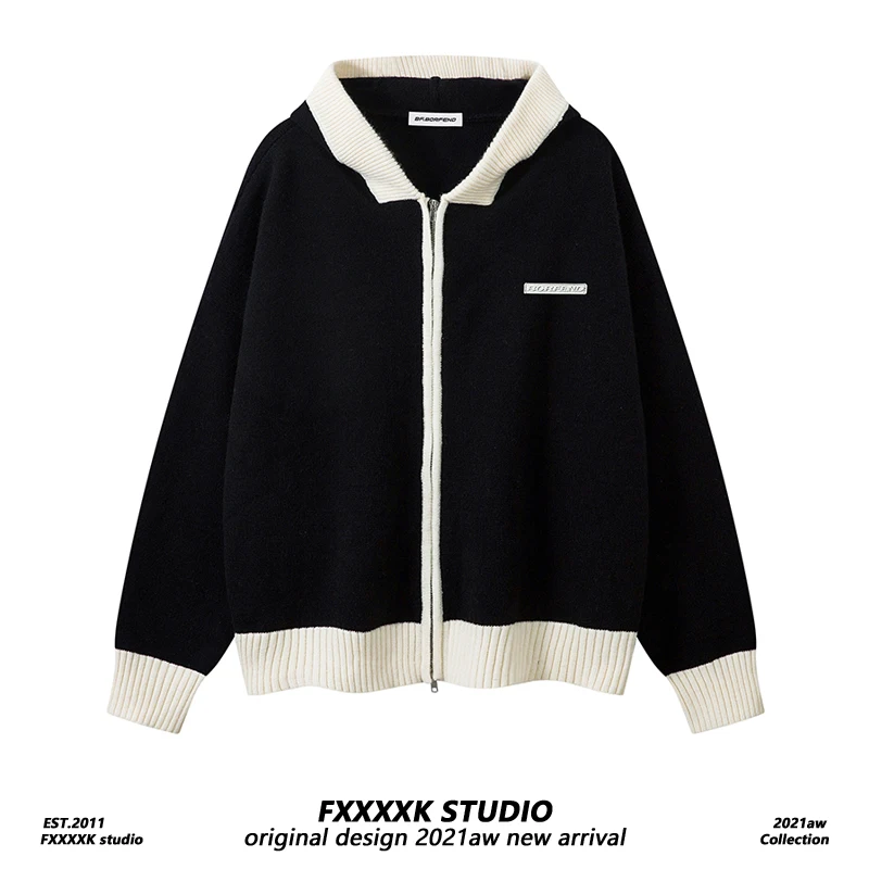 

Оригинальный американский модный кардиган на молнии, вязаный свитер, верхняя одежда свободного кроя, одежда для пар, трикотаж