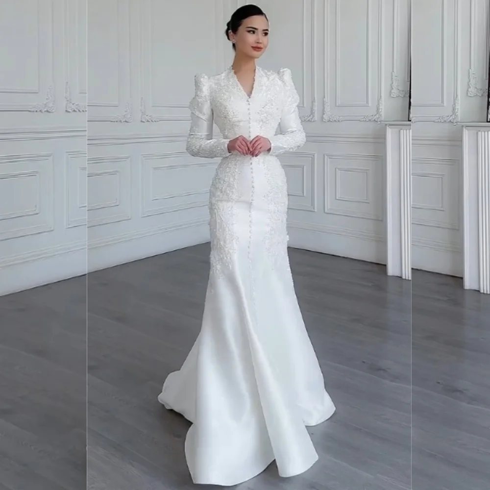 

Customized Formal Casual Jersey Sequined Button Trumpet V-neck Long Dresses Bespoke Occasion Fashion Matching