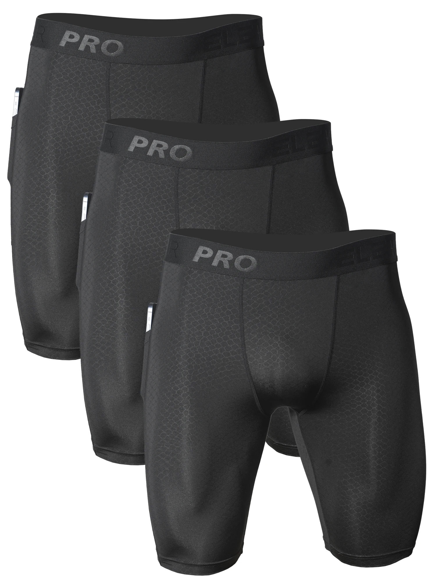 3pcs Men's Underwear Sports Running Fitness Side Pockets,Front Inner Pocket,Snake Pattern Embossed,Moisture Wicking Quick Drying