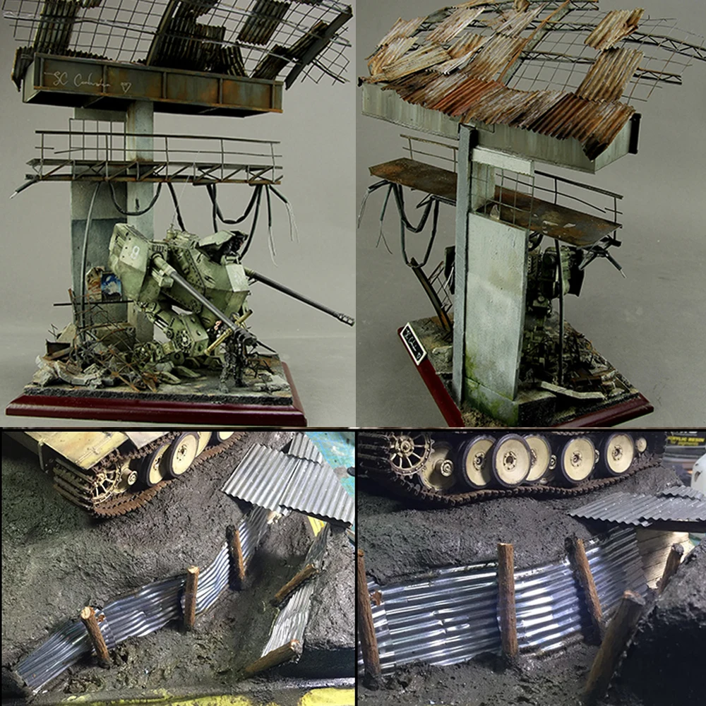 Scale 1/35 Micro Steel Shed Corrugated Tile Model Diy Military Sand Table Scene Layout Buling Landscape Diorama Materials 8Pcs