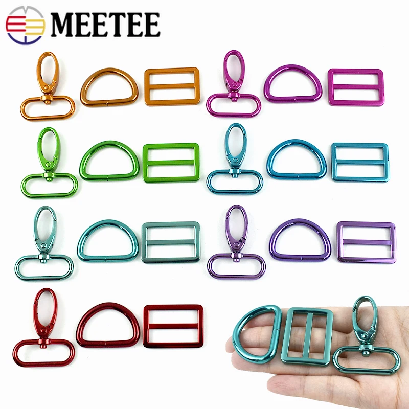 

2/3Sets Meetee 20-38mm Metal Bag Strap Buckles D Ring Swivel Lobster Clasp Pet Collar Tri-glide Slider Hook DIY Bags Accessories
