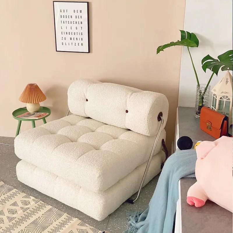 Convertible Sofa Bed Cream Modular, Small Space Sleeper Chair with Tufted Cushion, Foldable 2 in 1 Lazy Couch for Living Room