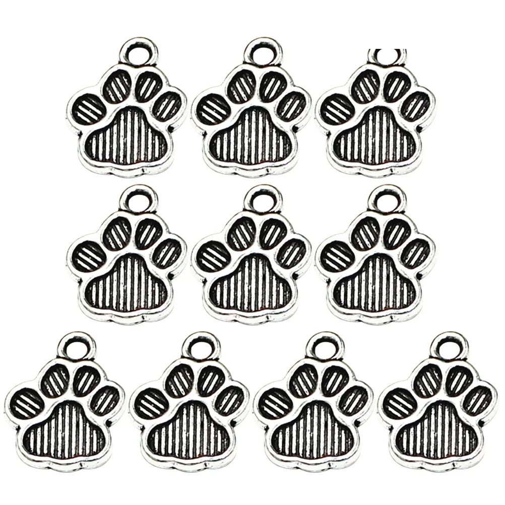 

100 Pcs Alloy Dog Footprint Pendant DIY Jewelry Making Charms for Bracelet Necklace Retro Theme Accessories