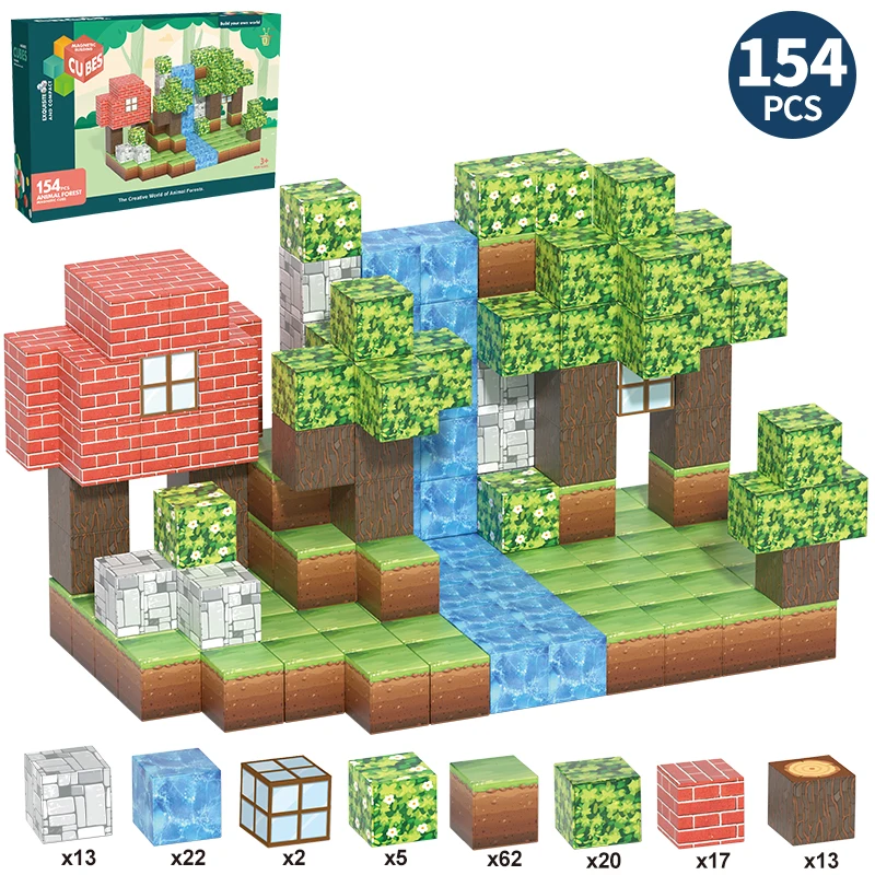 Magnetische bouwstenenset voor kinderen vanaf 3 jaar, STEM Montessori DIY-kubussen, creatief educatief zintuiglijk speelgoed voor jongens en meisjes cadeau