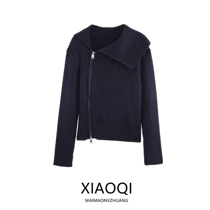 

Fall 2025 New Women's Knitted Zipper Cuff Long Sve Coat Turn-down Collar Open Cardigan Sle Faion Outerwear 67720