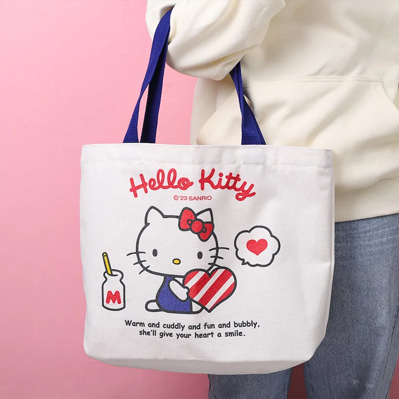 Kuromi Sanrios Canvas Bag My Melody Hellokittys Printing Anime Figure Shopping Bags Student Miss Shop Hand Carry Crossbody Bag