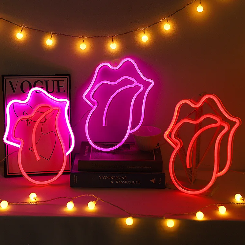 

Розовый большой язык для губ, неоновая вывеска, украшение, неоновая лампа для спальни, гостиной, вечеринки, декор на день Святого Валентина, подарок для взрослых и детей