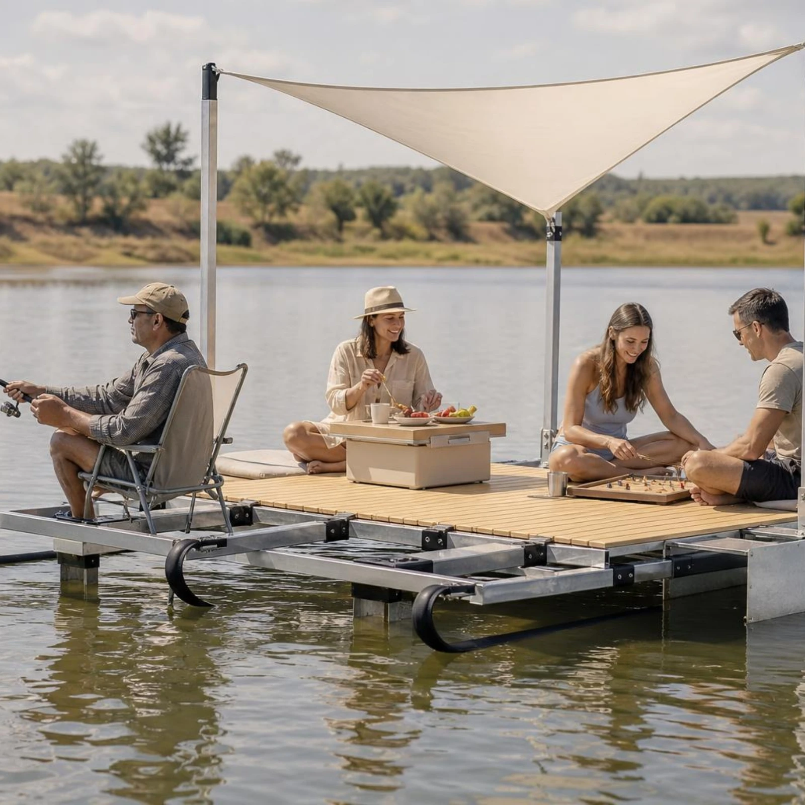 Paddleboard Connector Frame Slatted Catamaran Bridge with Wooden Platform for Paddleboarders, Paddleboarding, Flatwater
