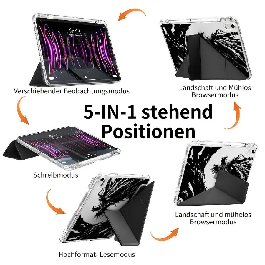 Tablet Case For iPad Mini 6 7 Pro 11th 10th 9th 8th 7th 12.9inch Pro 2025 Air 4 5 M3 M2 M4 11inch Holder Cover Y-Fold Cool Black