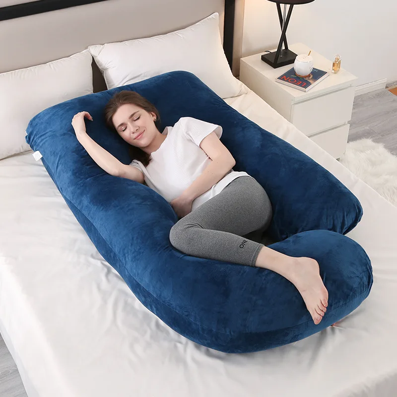Bantal Hamil Kristal Beludru Tipe J Bantal Menyusui Penyangga Perut Inti Tidur Samping Bantal Pelindung Pinggang