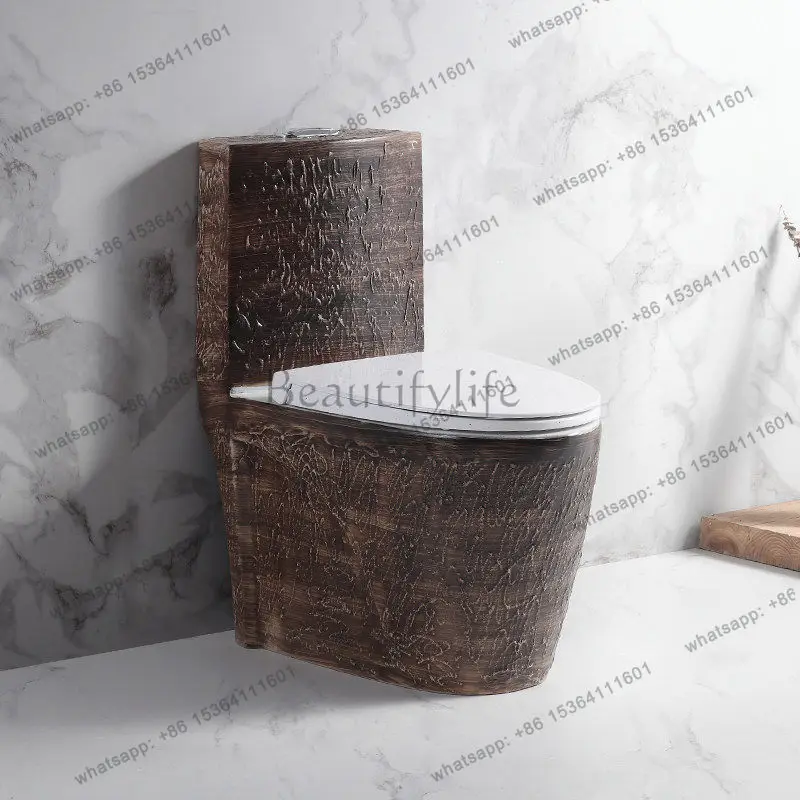 Brown and white stone pattern retro toilet creative ceramic toilet household pump siphon toilet