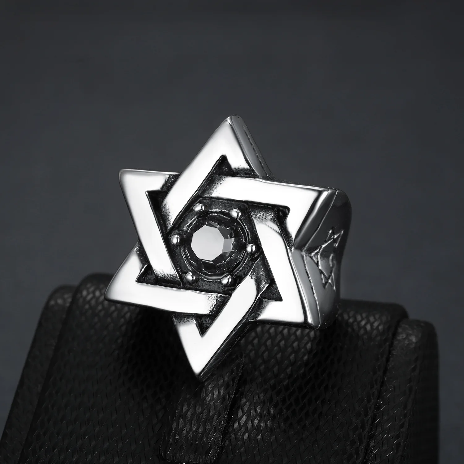 Popular and Personalized Stainless Steel Six Pointed Star Men's Retro Domineering Rings Size 7-15