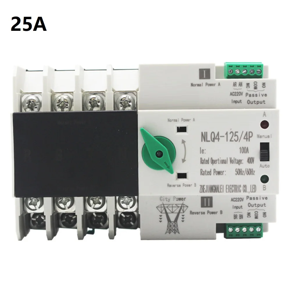 

Automatic Transfer Switch Dual Power 4 Poles 400 Volt For Solar PV And Grid Power With Compact Din Rail And Manual Mode