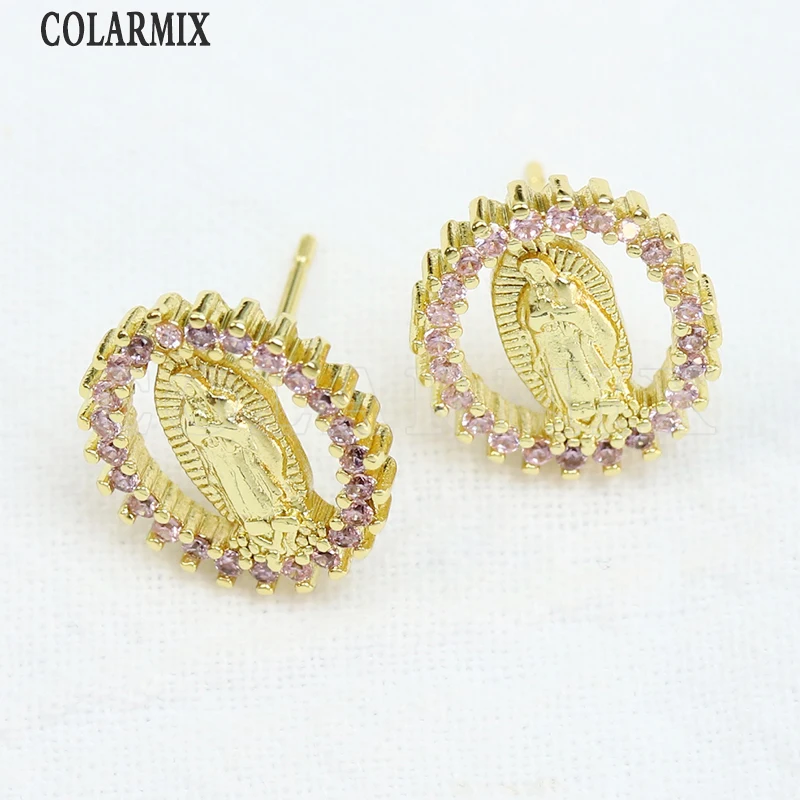 10 Pairs Virgin Mary Juses round Stud earrings 18K plated Zircon Fashion Jewelry earrings  lovely tiny zircon earrings 30084