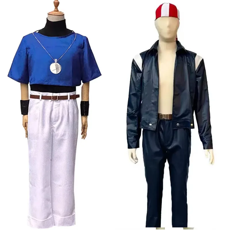 

Fighters Chris Billy Kane Leather jacket Cosplay Costume Halloween Party Men women blue red Clothes Outfit