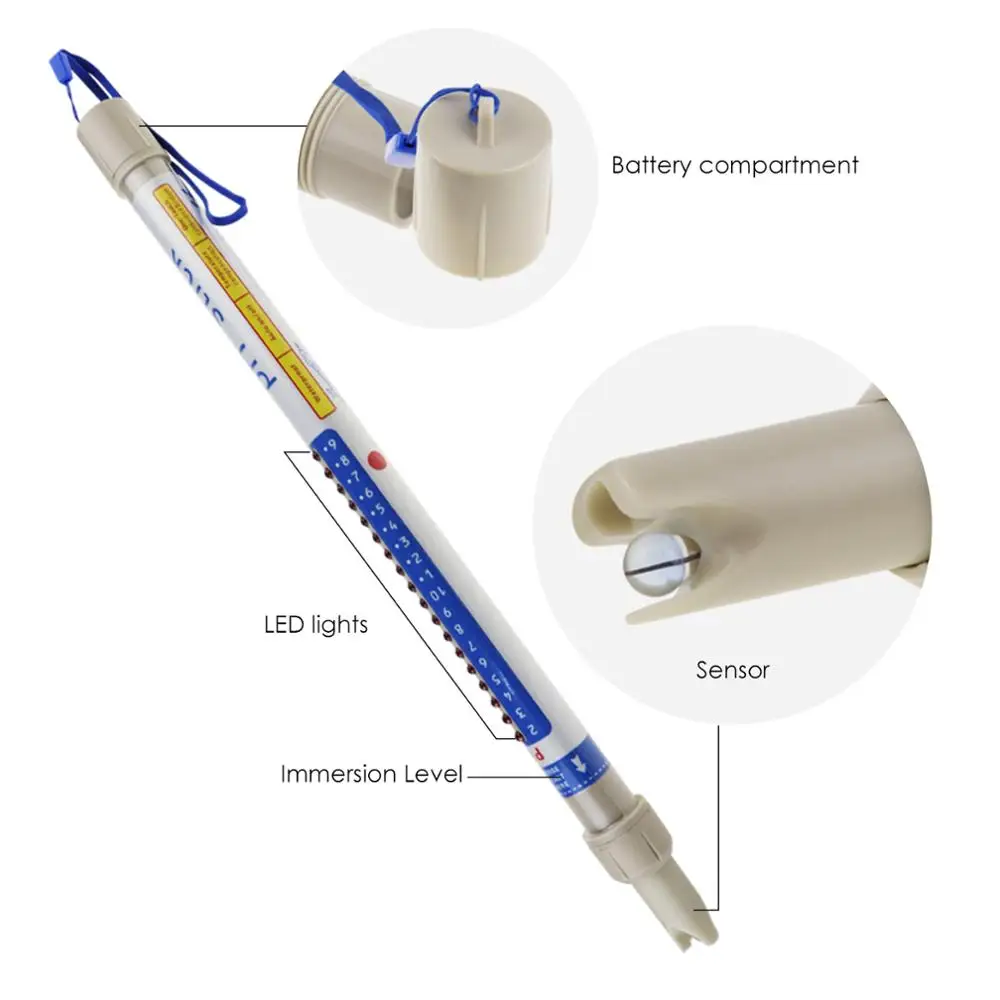 Handheld pH Hydroponic Dipstick Meter Tester Waterproof w/ ATC + Built in ATC 2.1~10.8pH Range