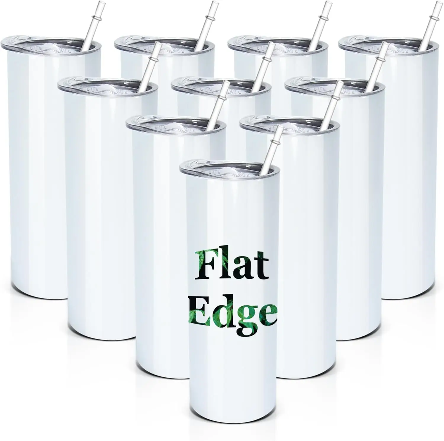 

10pcs 20oz Sublimation Tumblers Bulk with Flat Edge, Skinny Straight Stainless Steel Blanks Cups for Coffee, Drinks, DIY Crafts