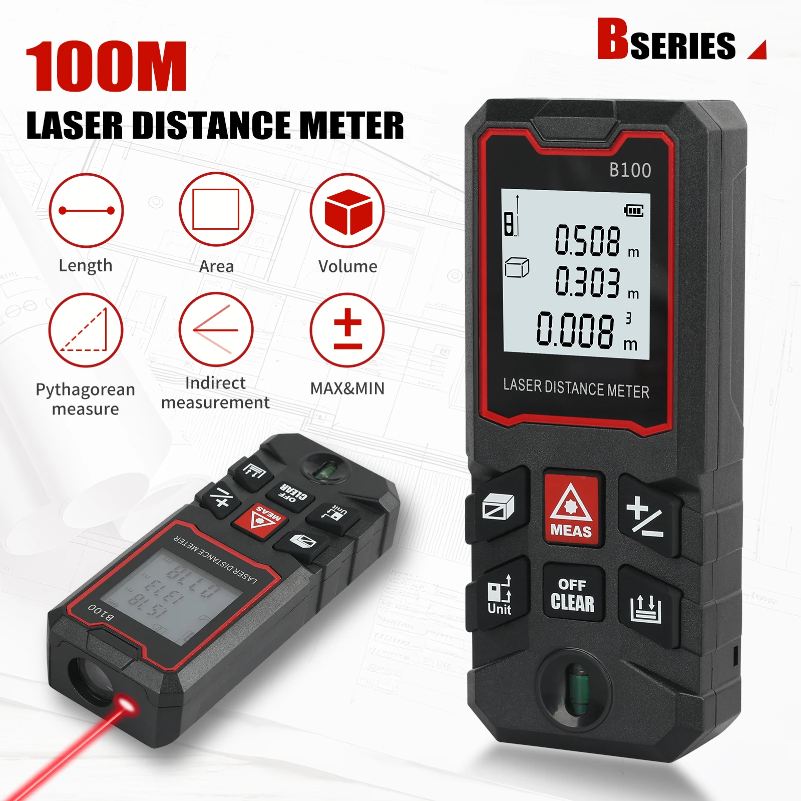 

Лазерный измерительный инструмент, цифровая рулетка, высокая точность, профессиональный лазерный дальномер с ЖК-дисплеем для конструкций