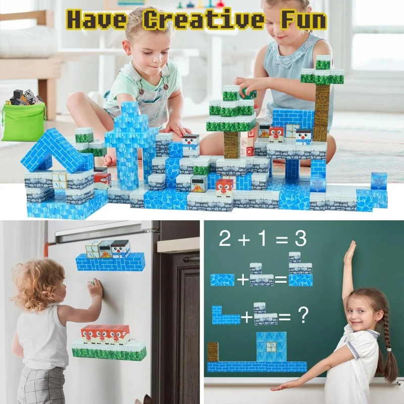 Magnetyczne klocki do budowania lodu i śniegu Zestaw konstrukcyjny STEM Montessori Zabawki sensoryczne Prezenty urodzinowe dla dzieci