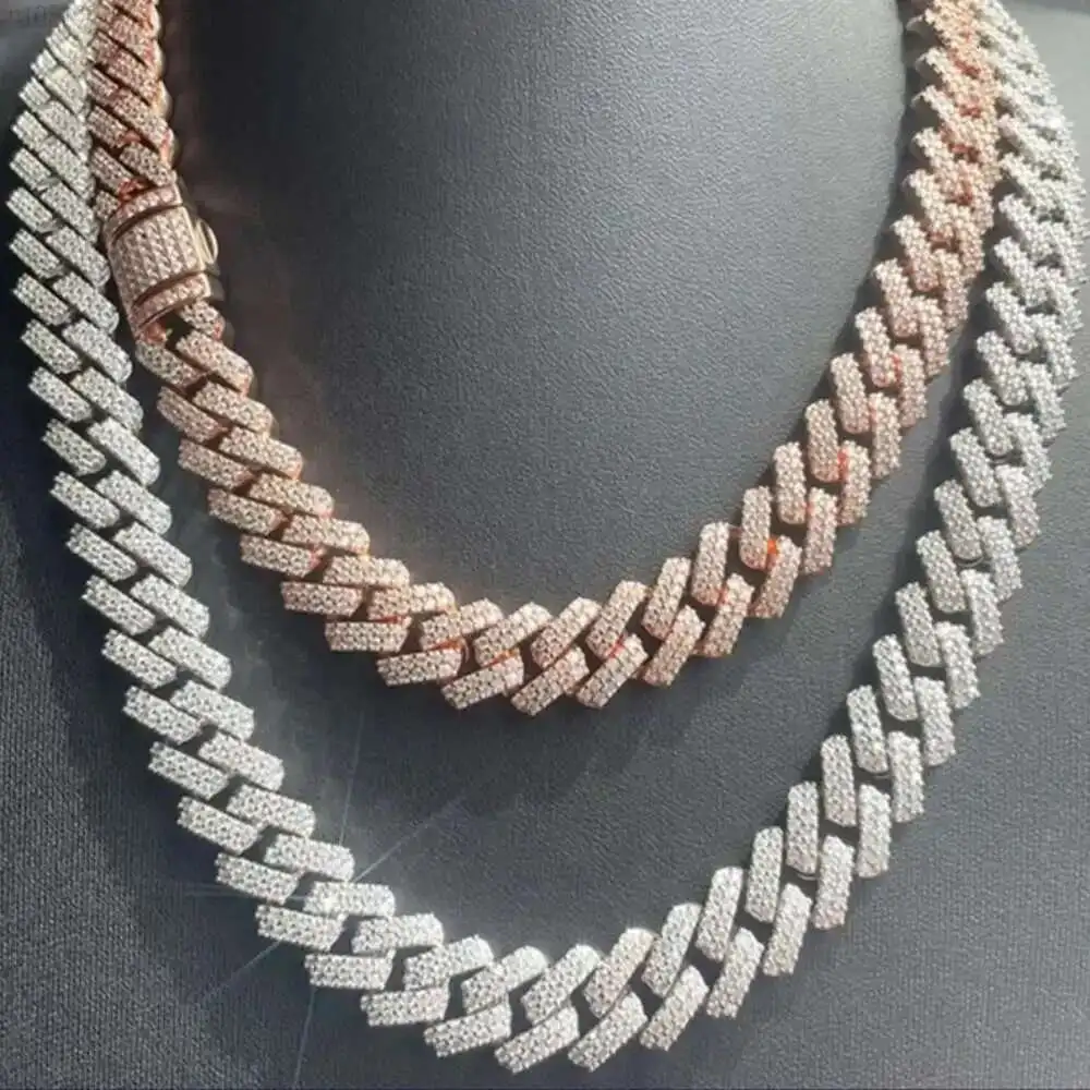 

Mens Hip Pop Jewelry Solid 925 Sterling Silver 10k\14kiced Out Vvs Moissanite Cuban Chain Necklace