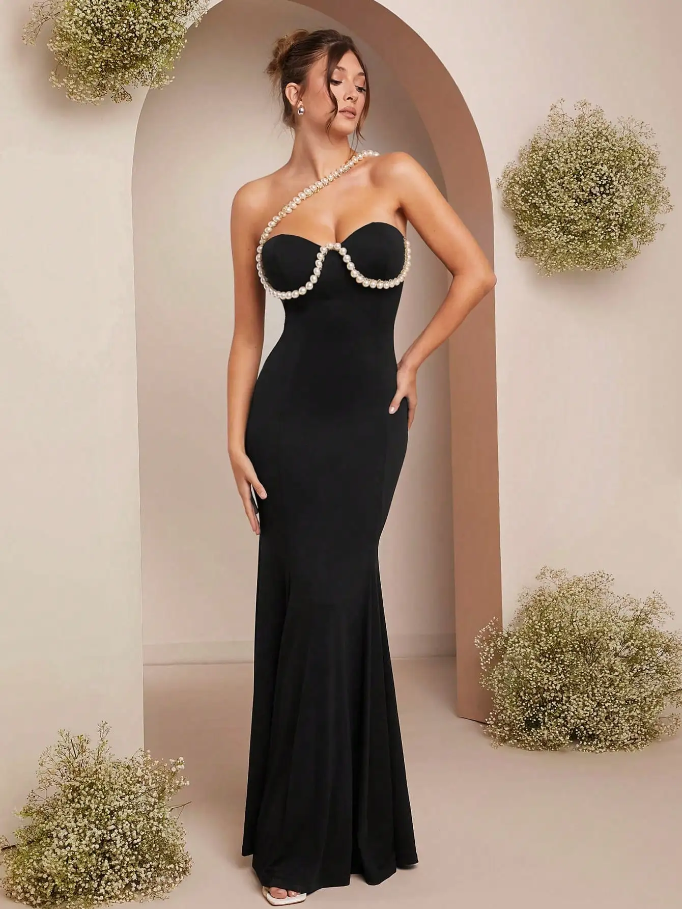 

Женская одежда L'Amorae, элегантное розовое платье-бюстье-русалка из джерси с искусственным жемчугом, женские платья