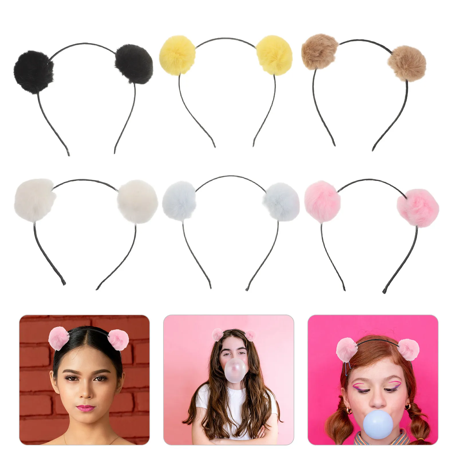 

6Pcs Colorful Pom Pom Headband Set for Girls Soft Comfortable Hair Accessories Kids Party Birthday Outfit Decoration Idea