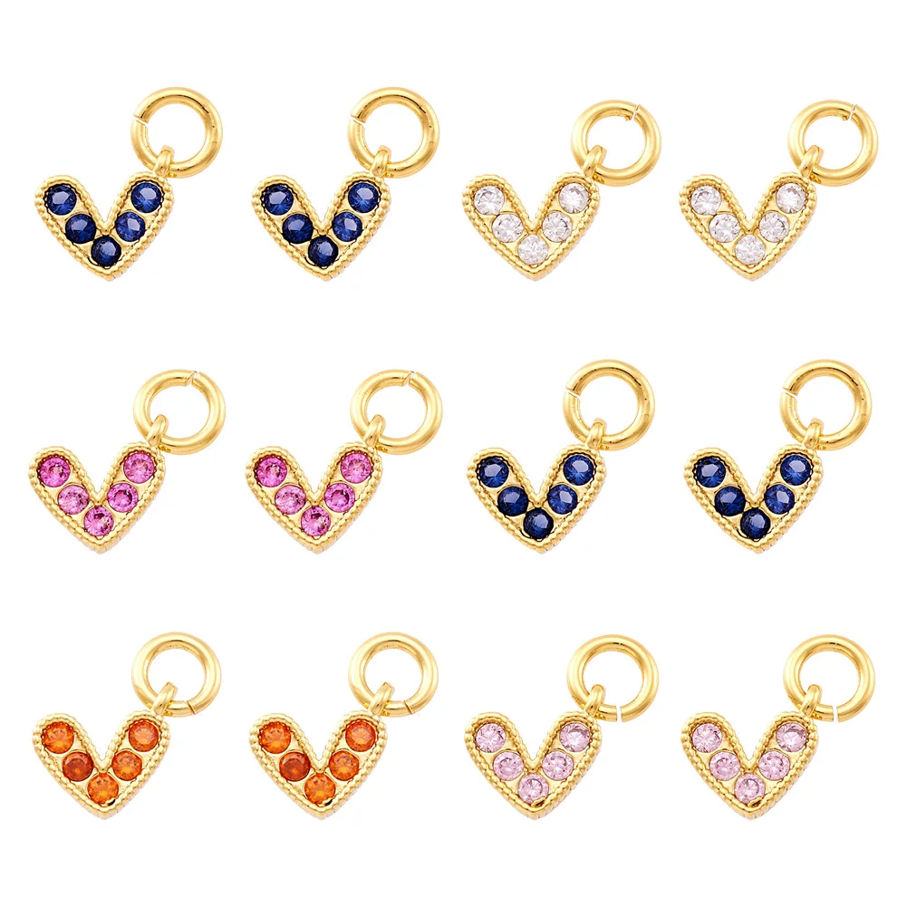 

20Pcs Brass Micro Pave Cubic Zirconia Charms Heart Charm with Jump Ring For Earrings Necklace DIY Jewelry Making 6x8x2mm