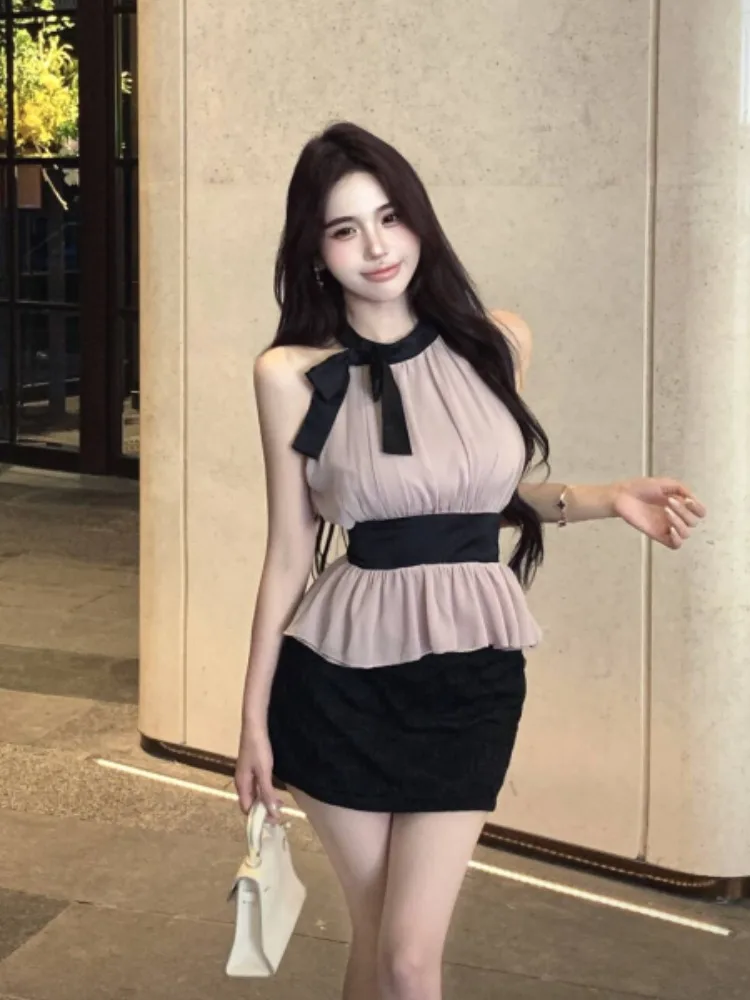 

Ele Neline irt Vest Design Svel Outerwear Bla Skirt Summer Outfit Two-Piece Set for Young Women
