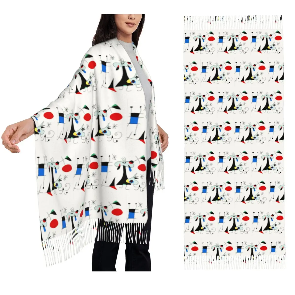 Joan Miro Abstract Surrealism Scarf Tassel Scarves for Women Soft Warm Shawls and Wraps Large Fall Winter Shawl Wrap
