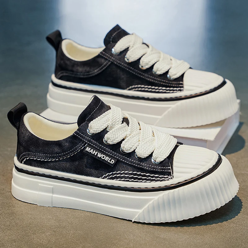 Canvas Men's Shoes Summer Breathable Trendy All-Match Casual Board Shoes Student Thick Bottom Heightening Wear-Resistant Larg...