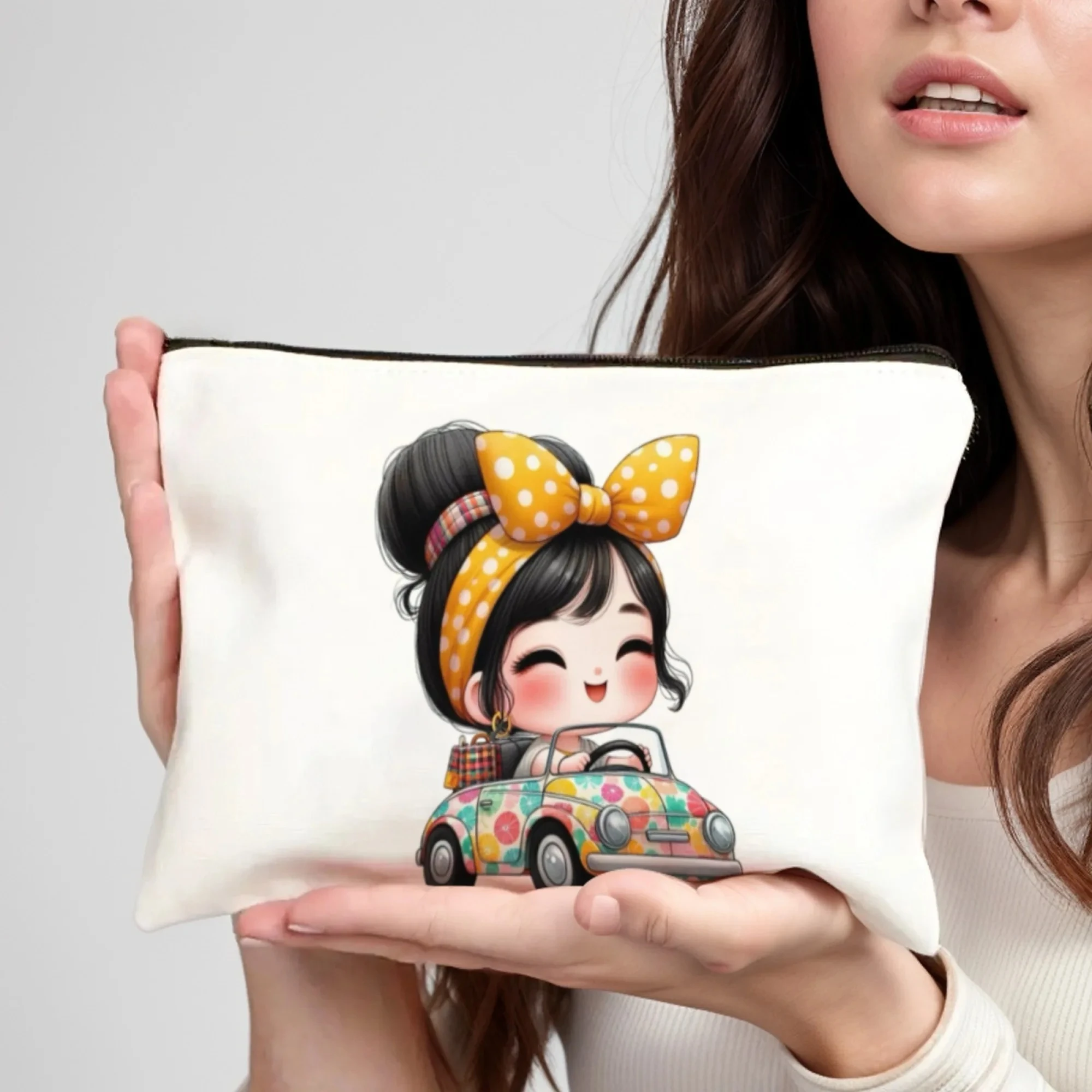 Strange Driving Girl Durable Zippered Makeup Bag for Travel Cosmetic Pouch with Pockets Women Toiletry Organizer