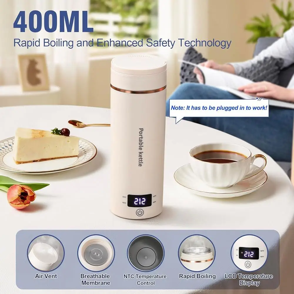Przenośny czajnik elektryczny Mini podróżny bojler na gorącą wodę 4 ustawienia temperatury Szybkie gotowanie ze stali nierdzewnej Funkcje bezpieczeństwa