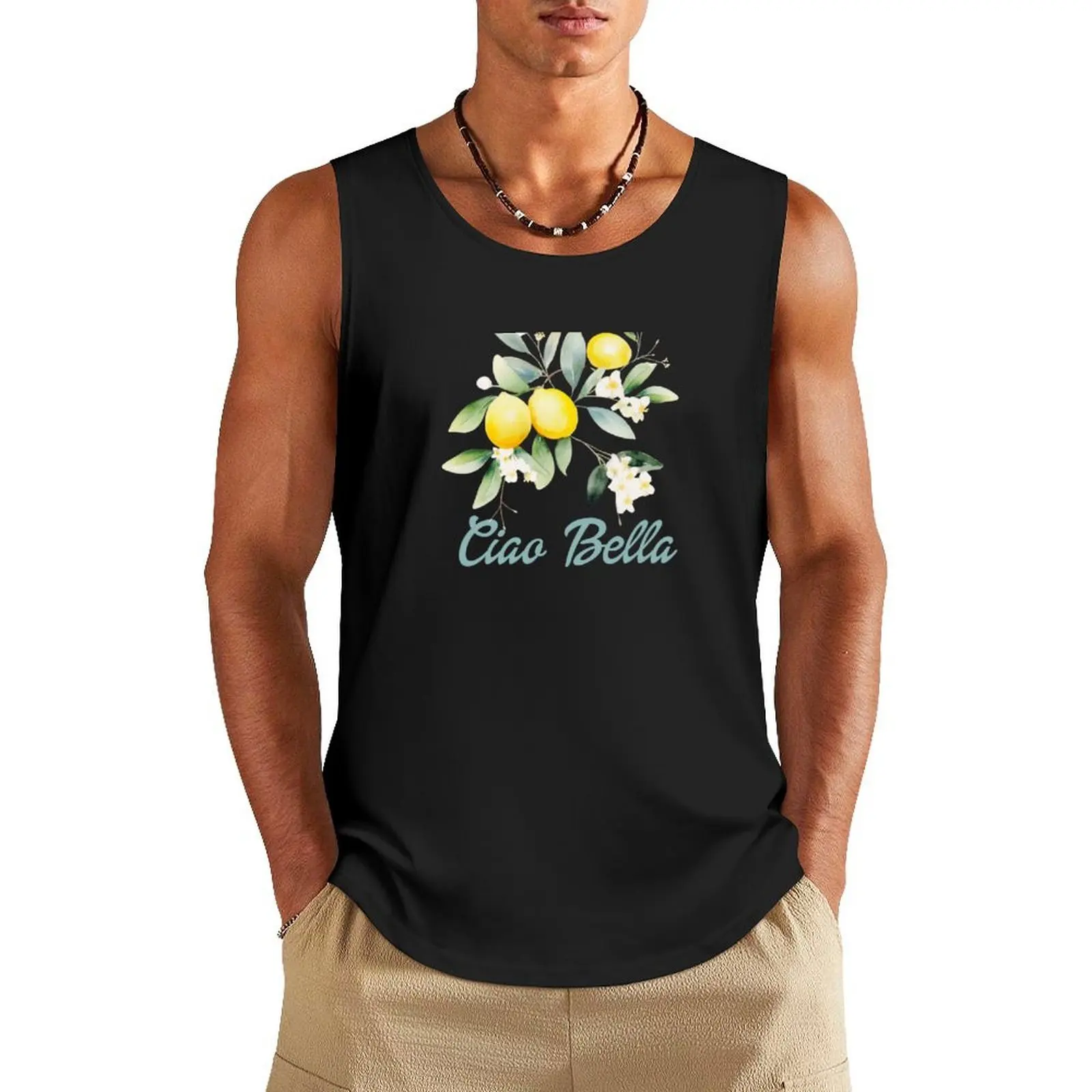 

Ciao Bella Italian text and Watercolor lemons lemon tree flowers and leaves Tank Top man sexycostume Clothing Men's t shirt