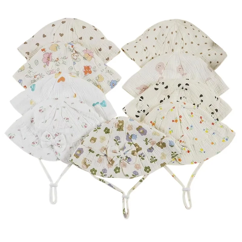 

Детские аксессуары, детская панама с милым бантом, летняя кепка для рыбалки для маленьких девочек, хлопковая панама с цветочным принтом, детская шапка, кепка для младенцев, От 3 до 12 месяцев