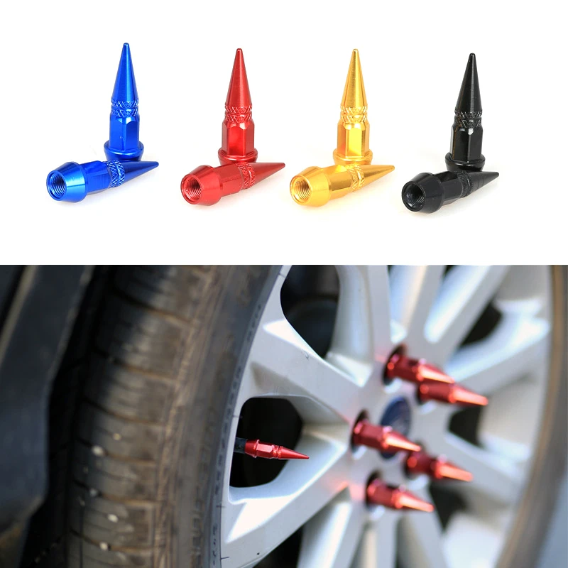 4Pcs Bullet Valve Caps Car Motorcycle Wheel Tire Valve Caps Dustproof Cover 45mm Spiked Valve Caps Auto Exterior Accessories